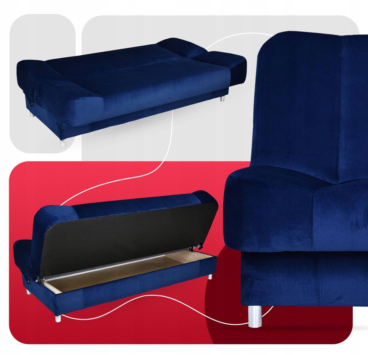 Wersalka SARA 200x94 cm niebieska rozkładana kanapa z pojemnikiem na pościel kobaltowa sofa do salonu 2 Full Screen
