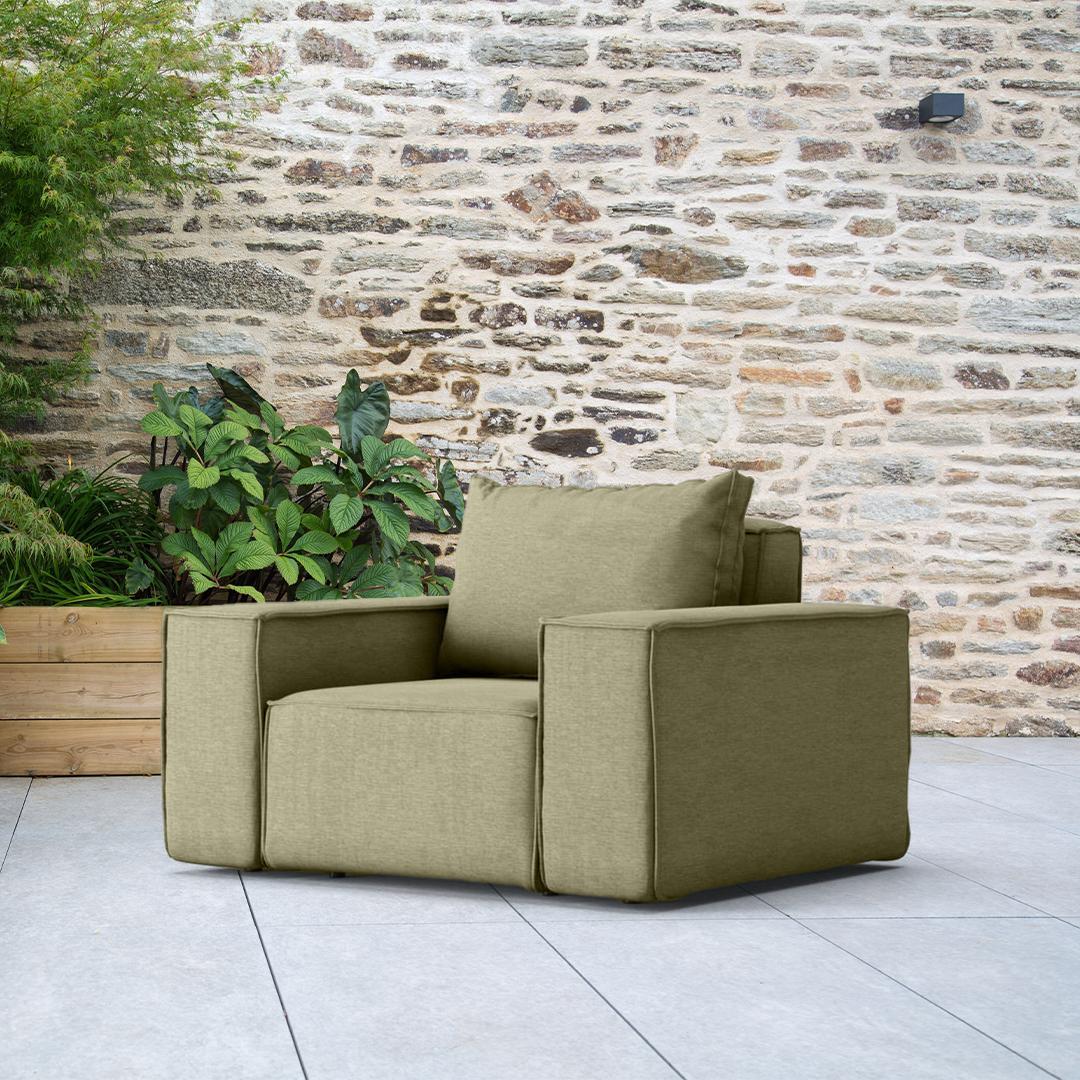 Sofa jednoosobowa SONNE 115x73x88 cm wodoodporna UV do ogrodu + poduszka oliwkowa 1 Full Screen