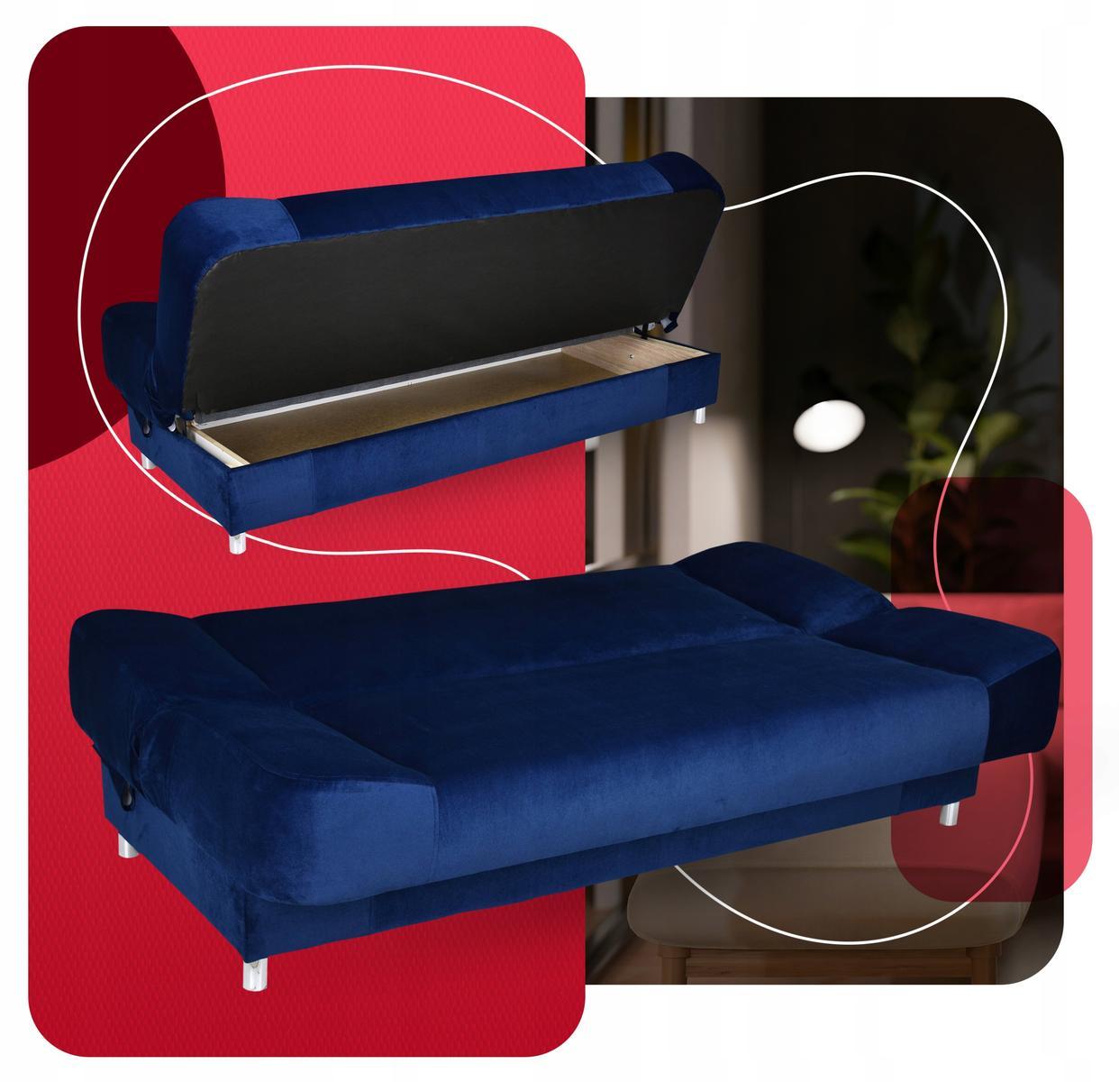 Wersalka SARA 200x94 cm niebieska rozkładana kanapa z pojemnikiem na pościel kobaltowa sofa do salonu 6 Full Screen