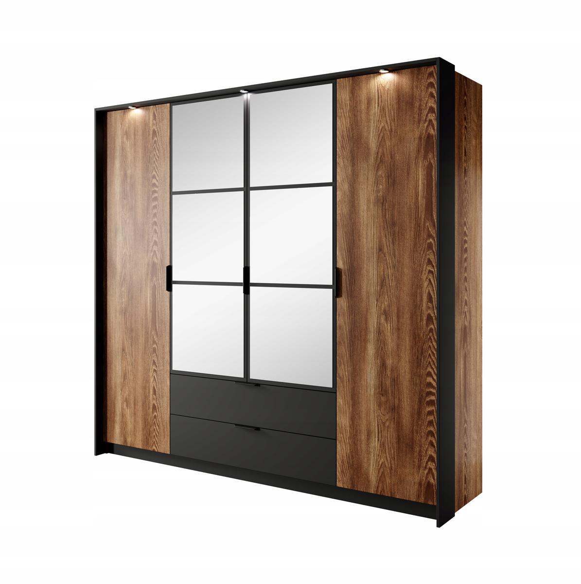 Szafa MILTON 223x210 cm czarny kasztan z oświetleniem i lustrem do sypialni garderoby  0 Full Screen