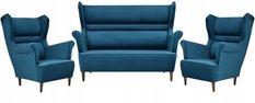 Zestaw wypoczynkowy ZOJA sofa + 2 fotele niebieskie do salonu 