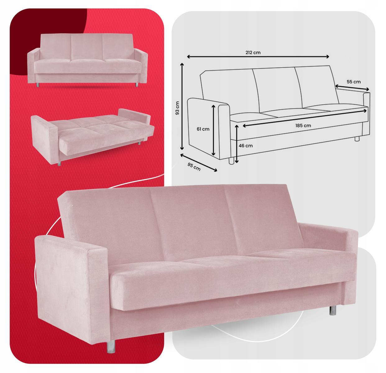 Wersalka ALICJA 212x100 cm różowa rozkładana kanapa z pojemnikiem na pościel sofa tapczan do salonu 7 Full Screen