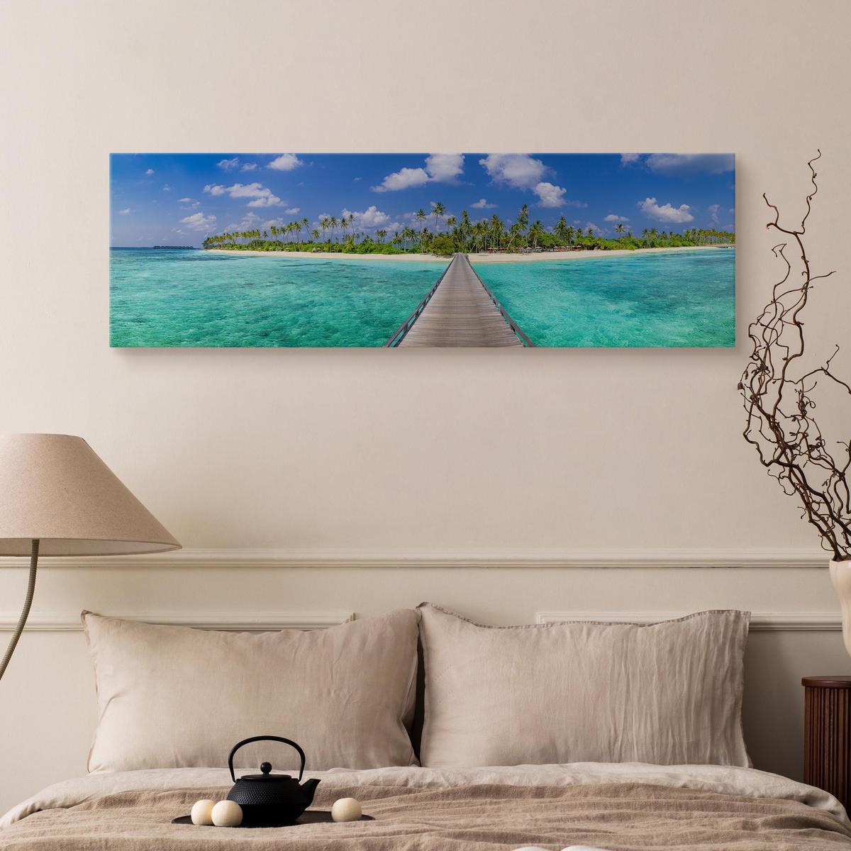 Obraz Canvas Do Sypialni TROPIKALNA Wyspa Pomost Natura Palmy 145x45cm 6 Full Screen