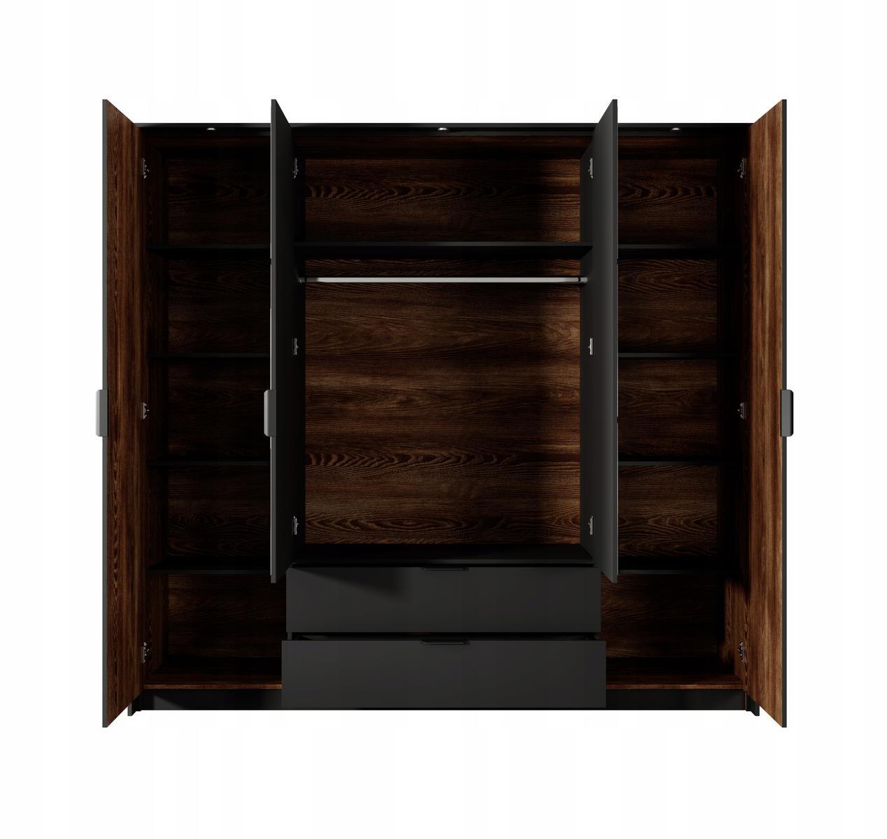 Szafa MILTON 223x210 cm czarny kasztan z oświetleniem i lustrem do sypialni garderoby  2 Full Screen