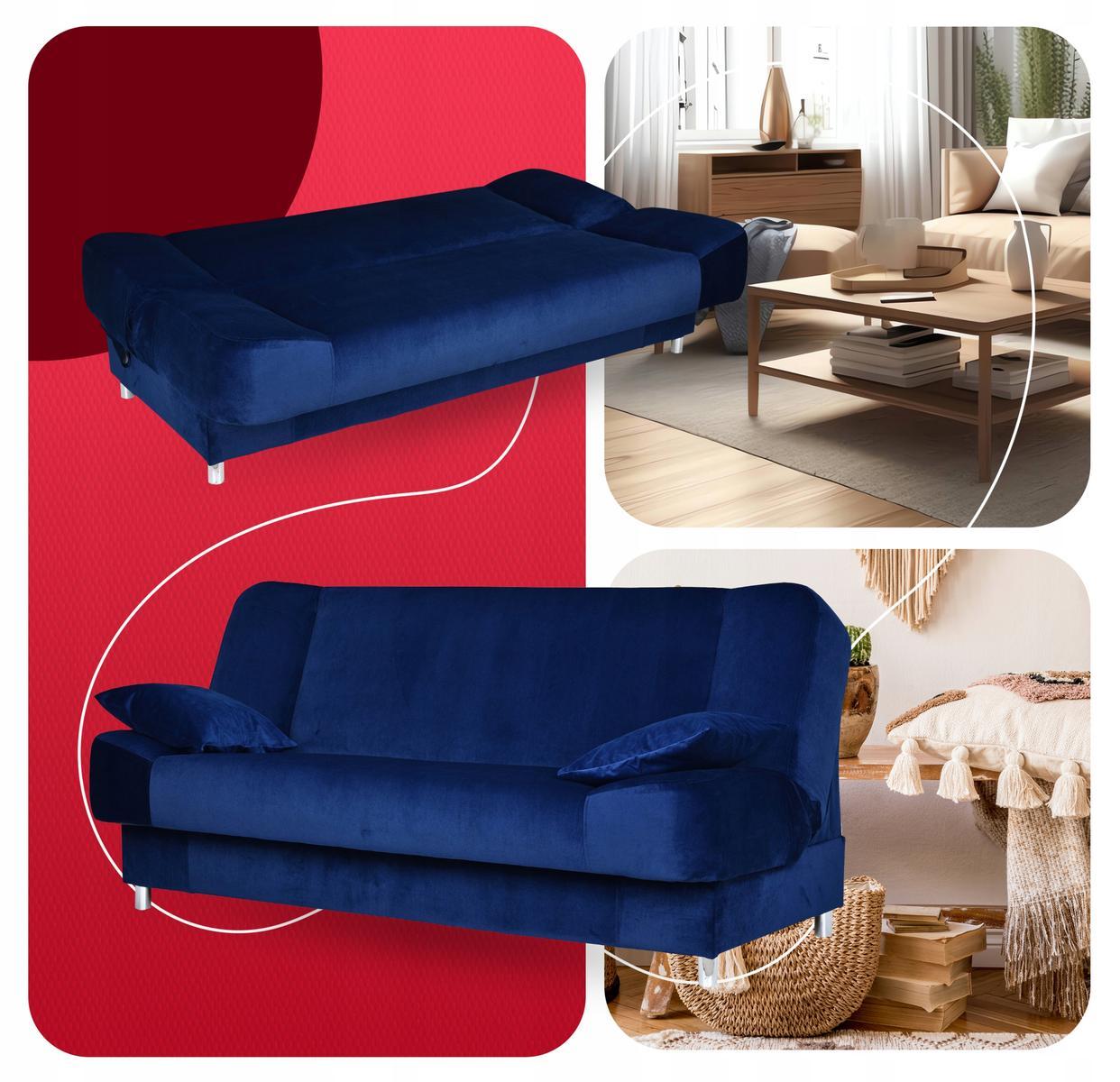 Wersalka SARA 200x94 cm niebieska rozkładana kanapa z pojemnikiem na pościel kobaltowa sofa do salonu 5 Full Screen