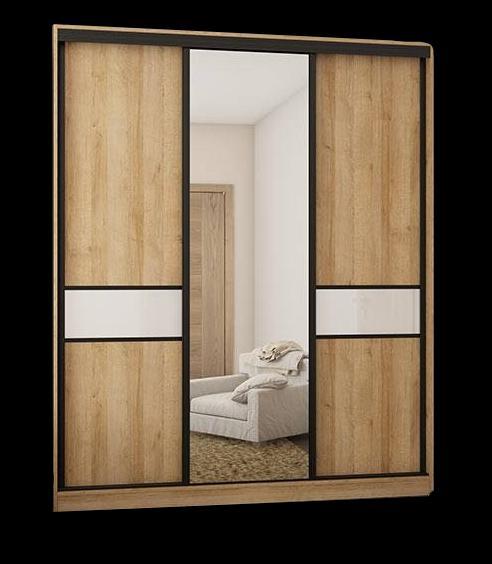 Szafa przesuwna 3-drzwiowa z lustrem do sypialni dąb riva/biały połysk  190x230x64 cm 1 Full Screen