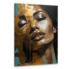 Obraz Na Ścianę Nowoczesny PORTRET Kobiety Styl Glamour Złote Usta 80x120cm