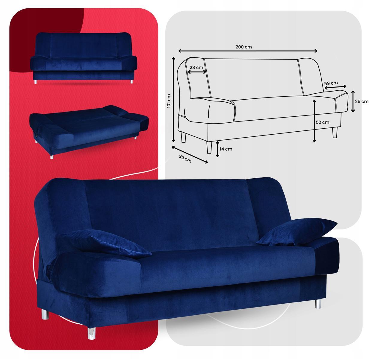 Wersalka SARA 200x94 cm niebieska rozkładana kanapa z pojemnikiem na pościel kobaltowa sofa do salonu 7 Full Screen