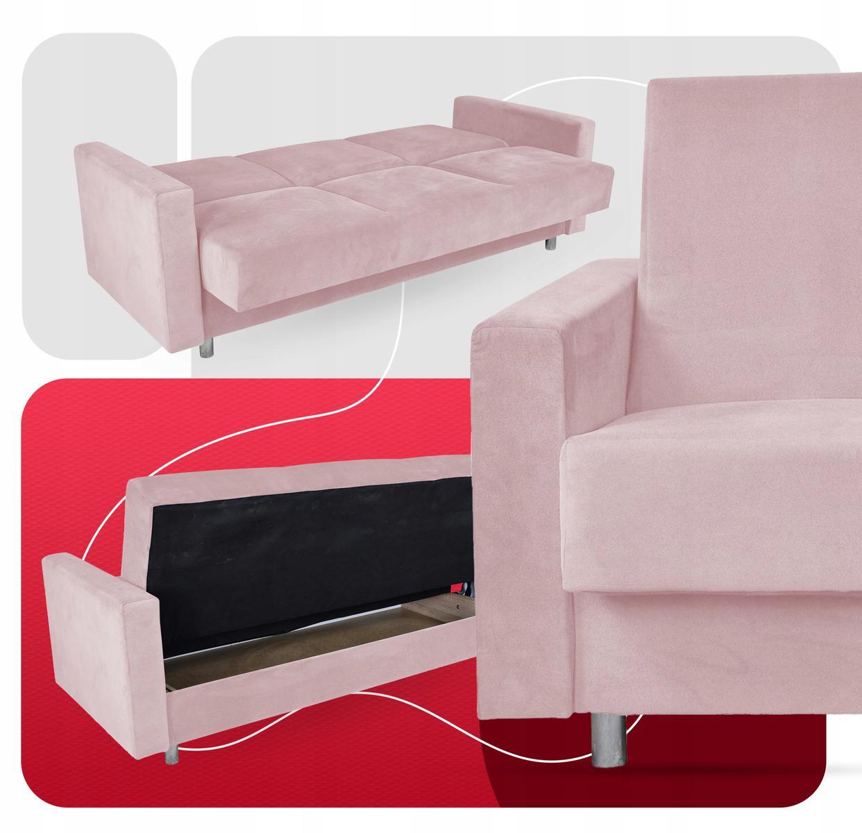Wersalka ALICJA 212x100 cm różowa rozkładana kanapa z pojemnikiem na pościel sofa tapczan do salonu 2 Full Screen